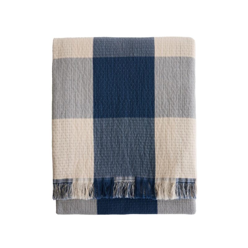 Organic-Cotton-Throw-IvoryIndigo-XF401-57321 Custom Organic Cotton Throw